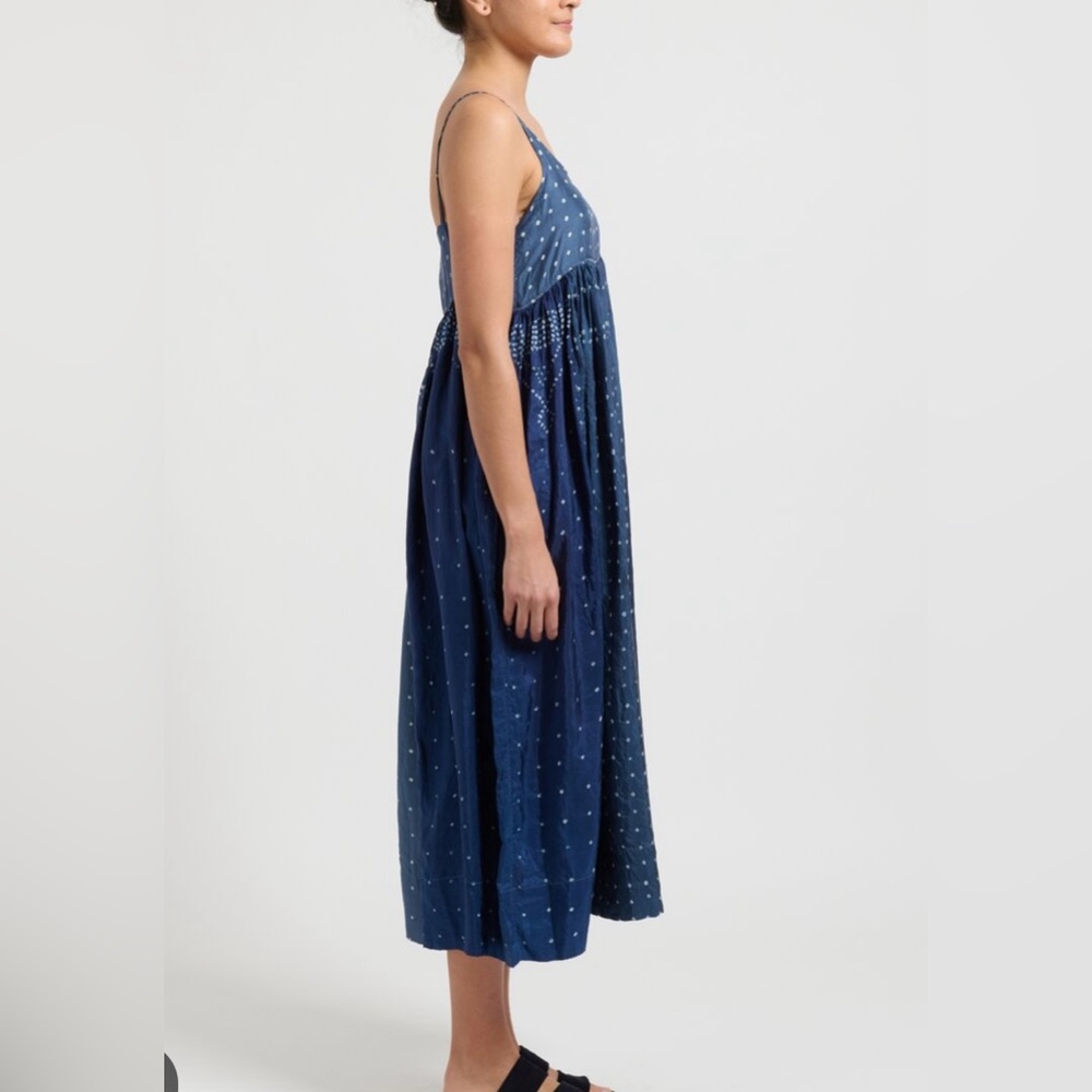 Injiri Dotted Silk Slip Dress in Indigo Blue